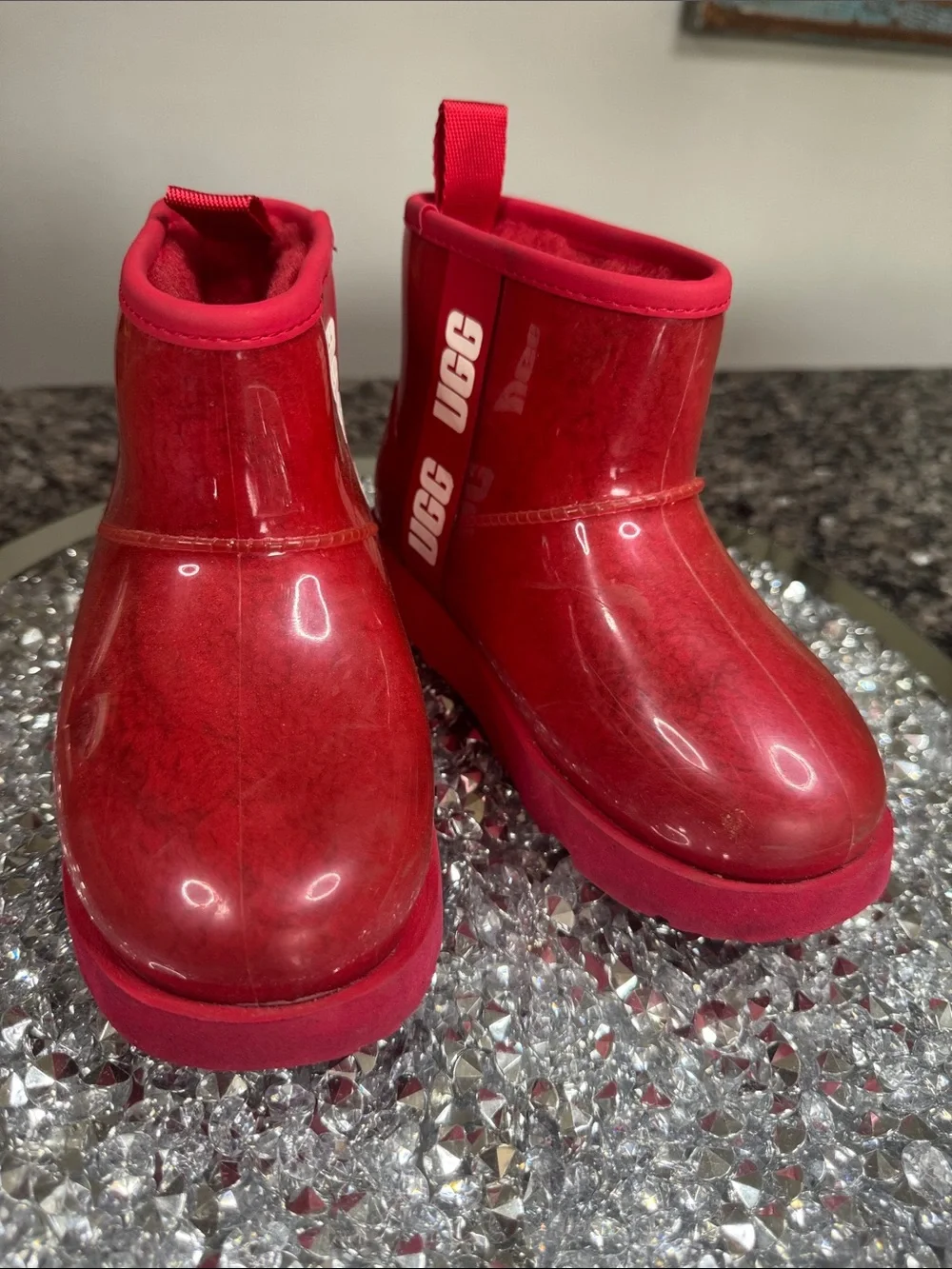 UGG Kids Red Glossy Waterproof ankle Boot EUC 13